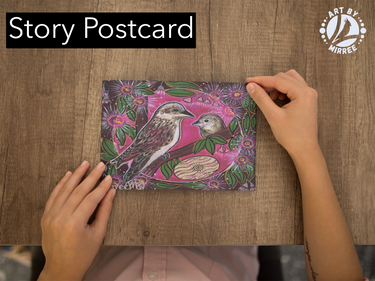 'Kookaburra and Baby' Aboriginal Art A6 Story PostCard Single by Mirree